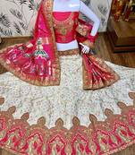 Off-White Embroidered Silk Semi Stitched Lehenga