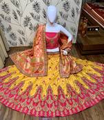 Yellow Embroidered Silk Semi Stitched Lehenga