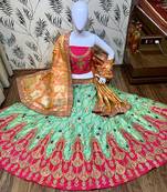 Sky-Blue Embroidered Silk Semi Stitched Lehenga