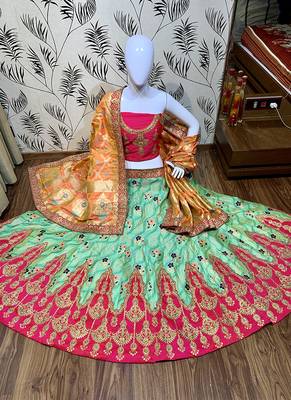 Sky-Blue Embroidered Silk Semi Stitched Lehenga 2