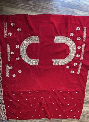 Red Embroidered Velvet Semi Stitched Lehenga 4