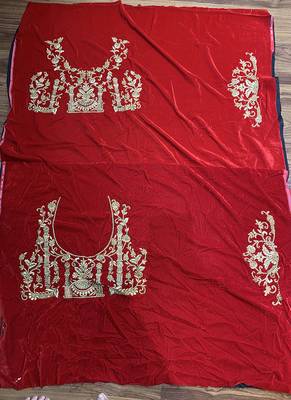 Red Embroidered Velvet Semi Stitched Lehenga 3