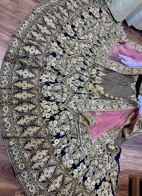 Blue Embroidered Velvet Semi Stitched Lehenga 2