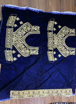 Blue Embroidered Velvet Semi Stitched Lehenga 4