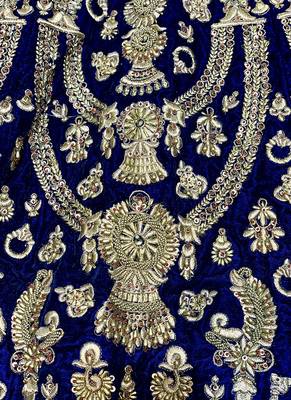 Blue Embroidered Velvet Semi Stitched Lehenga 3