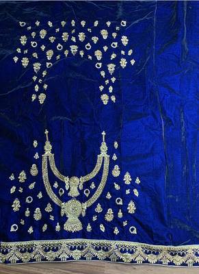 Blue Embroidered Velvet Semi Stitched Lehenga 4