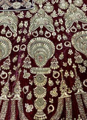 Maroon Embroidered Velvet Semi Stitched Lehenga 3