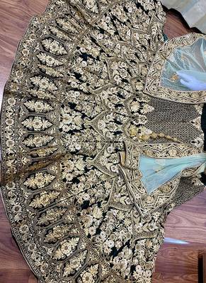 Green Embroidered Velvet Semi Stitched Lehenga 2