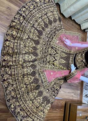 Purple Embroidered Velvet Semi Stitched Lehenga 2