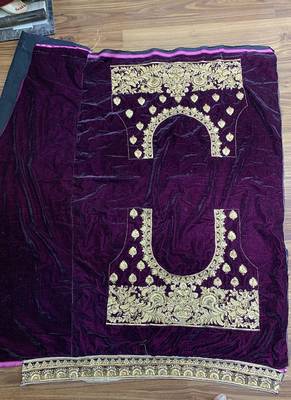 Purple Embroidered Velvet Semi Stitched Lehenga 4