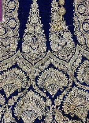 Blue Embroidered Velvet Semi Stitched Lehenga 3
