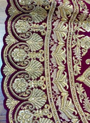 Rani-Pink Embroidered Velvet Semi Stitched Lehenga 2