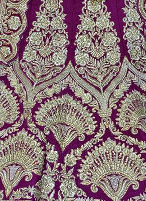 Rani-Pink Embroidered Velvet Semi Stitched Lehenga 3