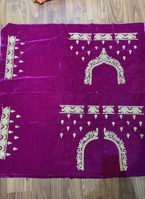 Rani-Pink Embroidered Velvet Semi Stitched Lehenga 4