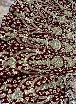 Purple Embroidered Velvet Semi Stitched Lehenga 2