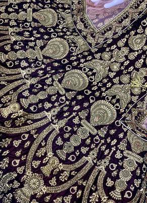 Purple Embroidered Velvet Semi Stitched Lehenga 3