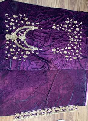 Purple Embroidered Velvet Semi Stitched Lehenga 4