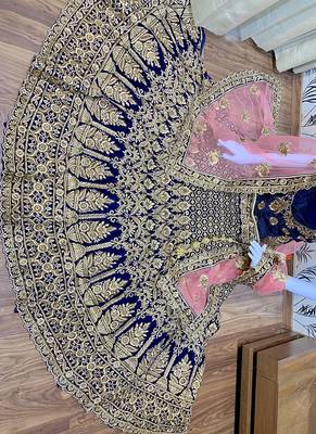 Blue Embroidered Velvet Semi Stitched Lehenga 2