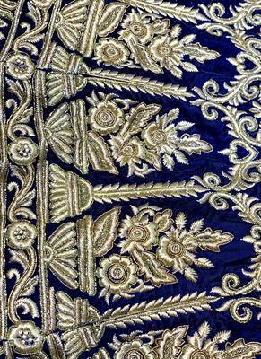 Blue Embroidered Velvet Semi Stitched Lehenga 3