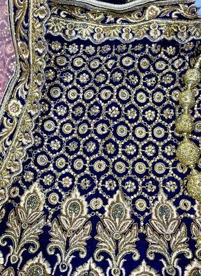 Blue Embroidered Velvet Semi Stitched Lehenga 4