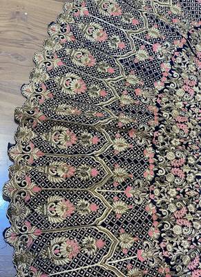 Blue Embroidered Velvet Semi Stitched Lehenga 3