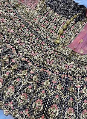 Blue Embroidered Velvet Semi Stitched Lehenga 4
