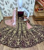Purple Embroidered Velvet Semi Stitched Lehenga