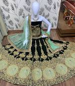 Green Embroidered Velvet Semi Stitched Lehenga