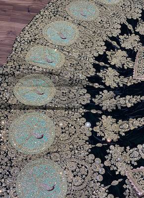 Green Embroidered Velvet Semi Stitched Lehenga 3