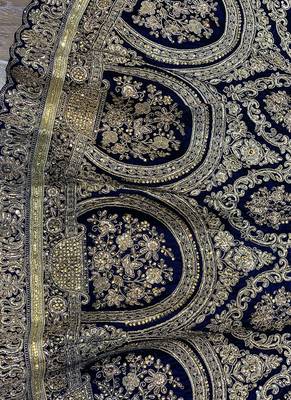 Blue Embroidered Velvet Semi Stitched Lehenga 3