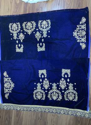 Blue Embroidered Velvet Semi Stitched Lehenga 4