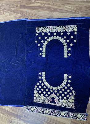 Blue Embroidered Velvet Semi Stitched Lehenga 4