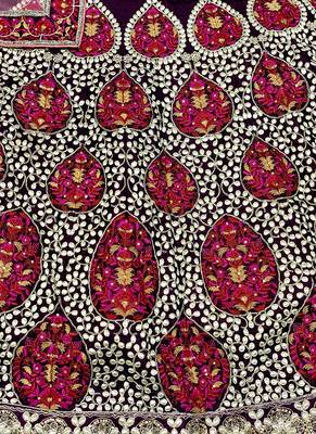 Violet Embroidered Velvet Semi Stitched Lehenga 4