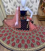 Blue Embroidered Velvet Semi Stitched Lehenga