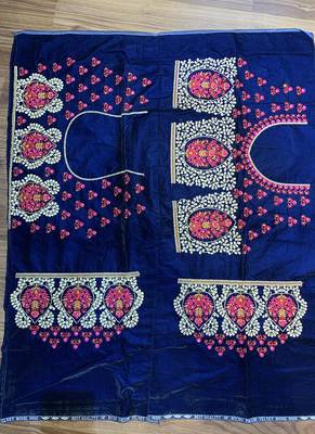 Blue Embroidered Velvet Semi Stitched Lehenga 4