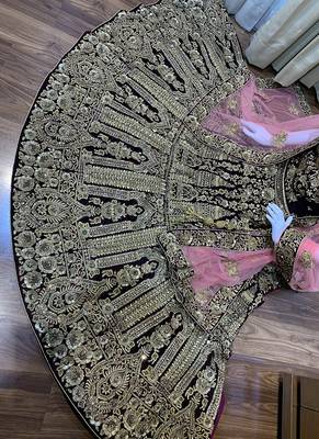 Violet Embroidered Velvet Semi Stitched Lehenga 2