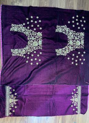 Violet Embroidered Velvet Semi Stitched Lehenga 4
