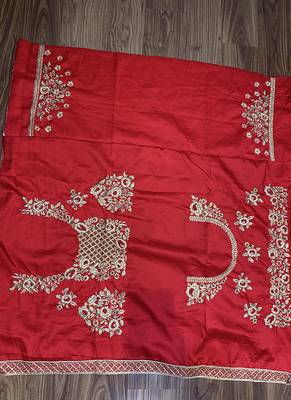 Red Embroidered Velvet Semi Stitched Lehenga 4