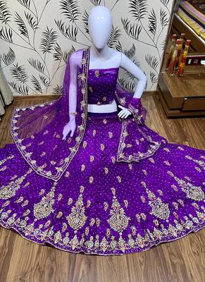 Purple Embroidered Net Semi Stitched Lehenga 1