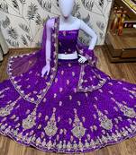 Purple Embroidered Net Semi Stitched Lehenga