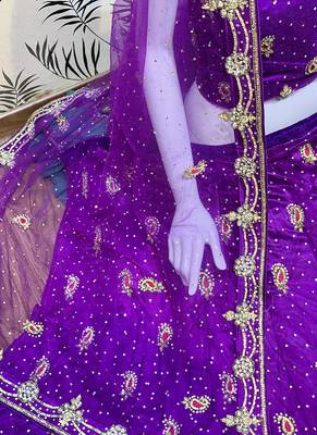 Purple Embroidered Net Semi Stitched Lehenga 4
