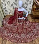 Maroon Embroidered Net Semi Stitched Lehenga