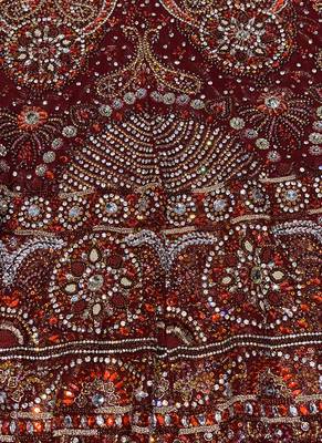 Maroon Embroidered Net Semi Stitched Lehenga 3