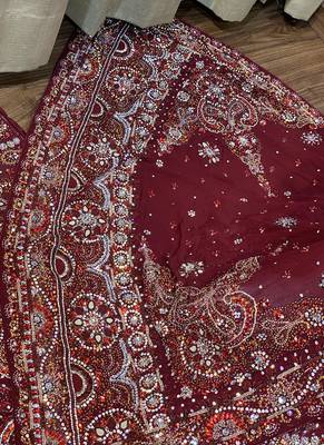 Maroon Embroidered Net Semi Stitched Lehenga 4