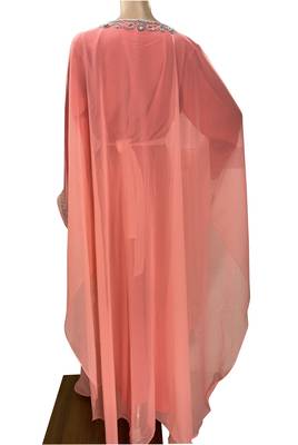 peach georgette moroccan islamic dubai kaftan farasha zari and stone work dress 4