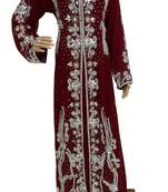 maroon georgette moroccan islamic dubai kaftan farasha zari and stone work dress