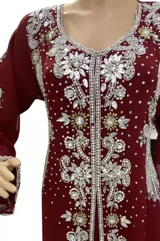 maroon georgette moroccan islamic dubai kaftan farasha zari and stone work dress
