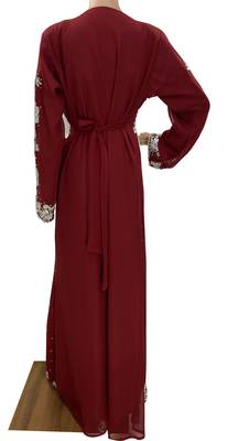 maroon georgette moroccan islamic dubai kaftan farasha zari and stone work dress 4