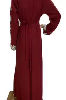 maroon georgette moroccan islamic dubai kaftan farasha zari and stone work dress