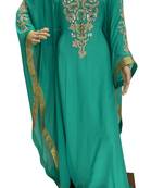 sea green georgette moroccan islamic dubai kaftan farasha zari and stone work dress